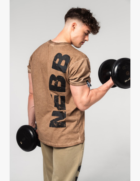 NEBBIA Washed-off bavlnené tričko MAX OUT hnedé