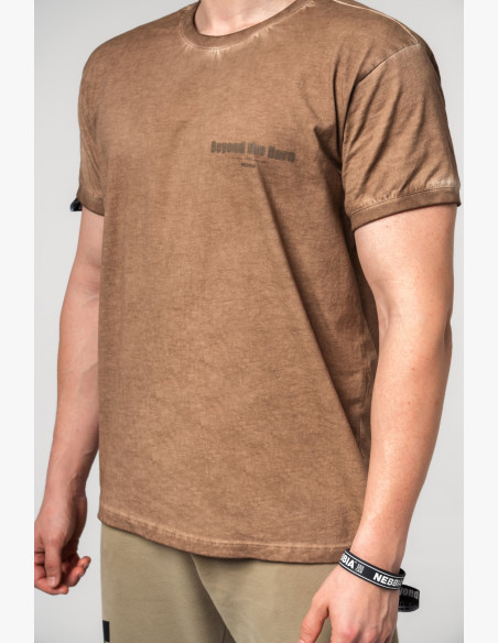 NEBBIA Washed-off bavlnené tričko MAX OUT hnedé