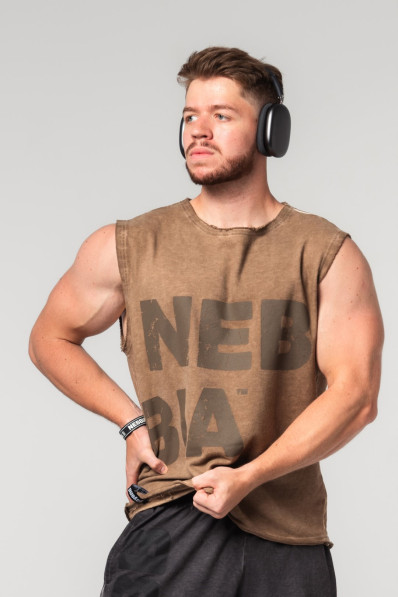 NEBBIA Washed-off mikina bez rukávov BEASTIN' hnedá