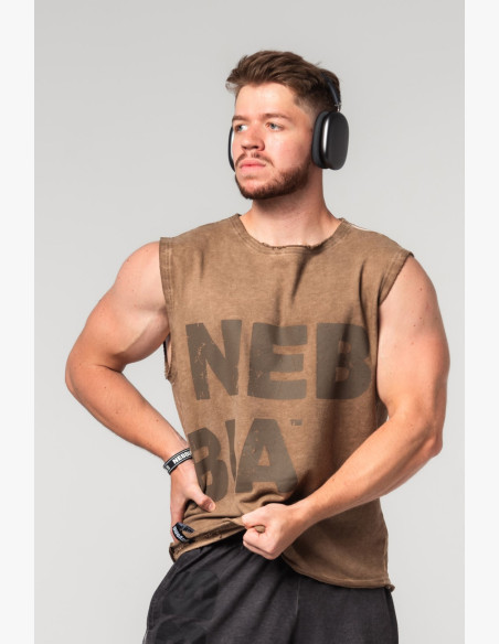 NEBBIA Washed-off mikina bez rukávov BEASTIN' hnedá