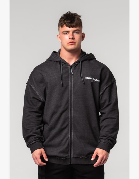 NEBBIA Washed-off mikina na zips GYM BRO čierna