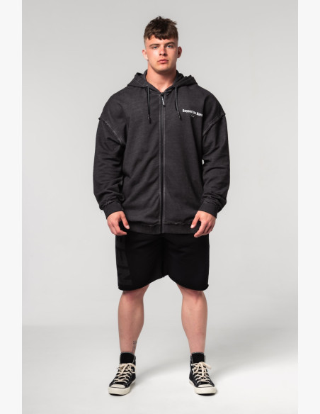 NEBBIA Washed-off mikina na zips GYM BRO čierna