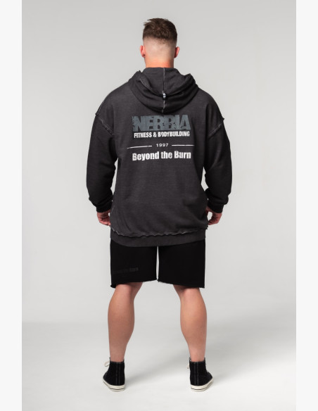 NEBBIA Washed-off mikina na zips GYM BRO čierna
