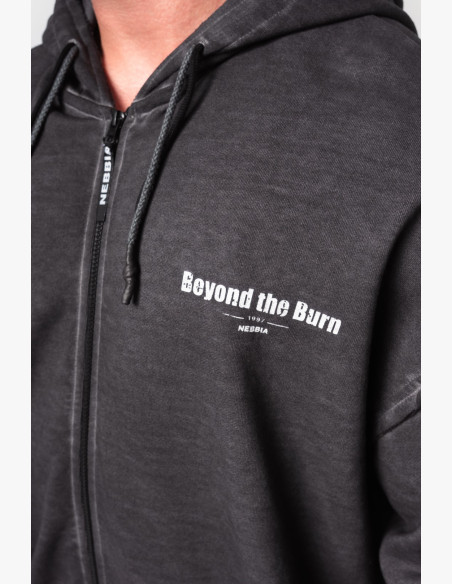 NEBBIA Washed-off mikina na zips GYM BRO čierna