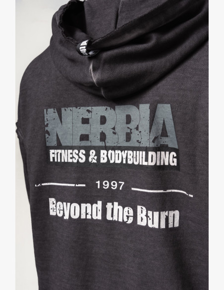 NEBBIA Washed-off mikina na zips GYM BRO čierna