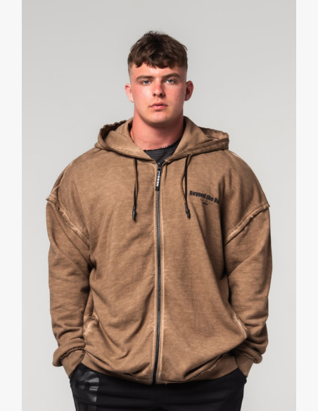 NEBBIA Washed-off mikina na zips GYM BRO hnedá