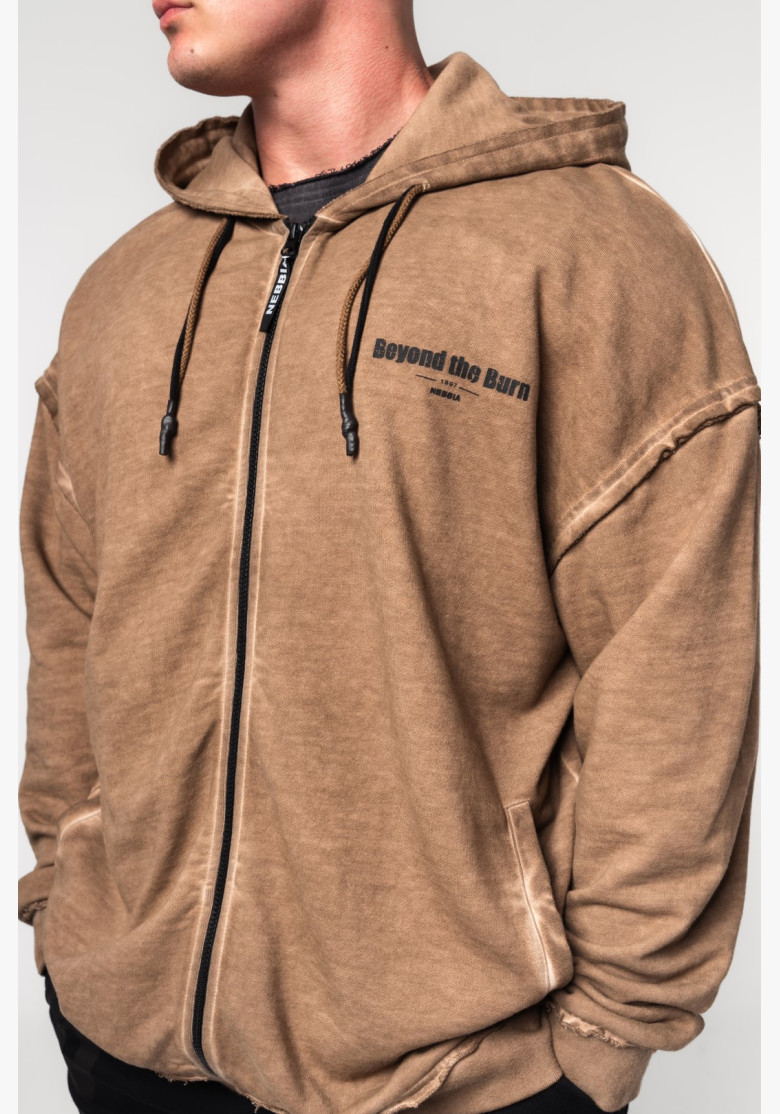 NEBBIA Washed-off mikina na zips GYM...