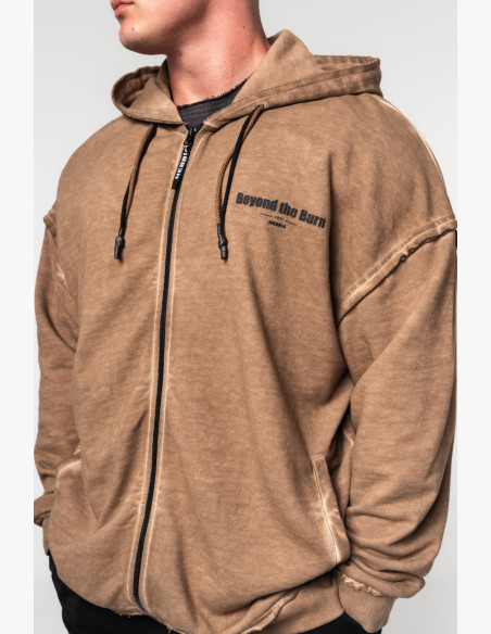 NEBBIA Washed-off mikina na zips GYM BRO hnedá
