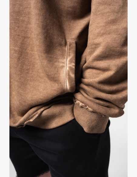 NEBBIA Washed-off mikina na zips GYM BRO hnedá