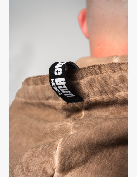 NEBBIA Washed-off mikina na zips GYM BRO hnedá