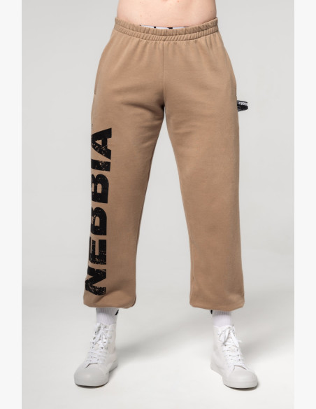 NEBBIA Voľné baggy tepláky s vreckami GYM BRO hnedé