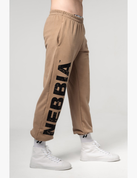 NEBBIA Voľné baggy tepláky s vreckami GYM BRO hnedé