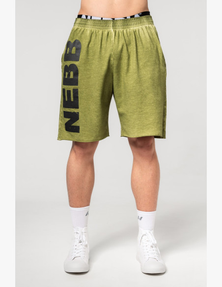 NEBBIA Washed-off teplákové šortky NO BS zelené