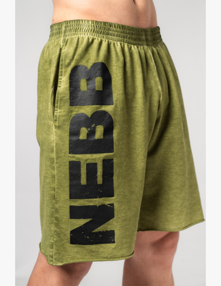 NEBBIA Washed-off teplákové šortky NO BS zelené