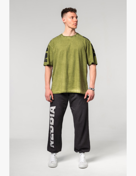 NEBBIA Washed-off oversized tričko LIFTING CLUB zelené