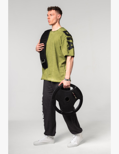 NEBBIA Washed-off oversized tričko LIFTING CLUB zelené