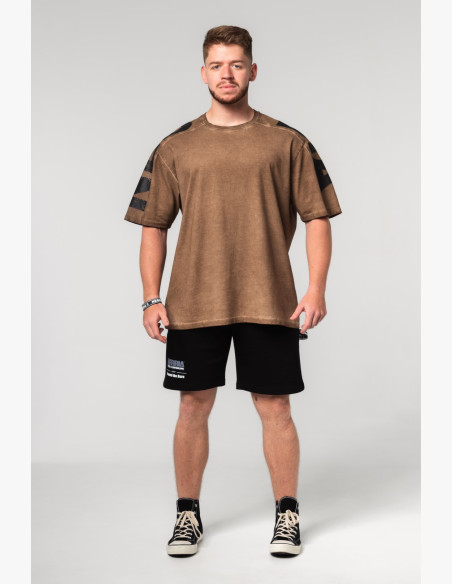 NEBBIA Washed-off oversized tričko LIFTING CLUB hnedé