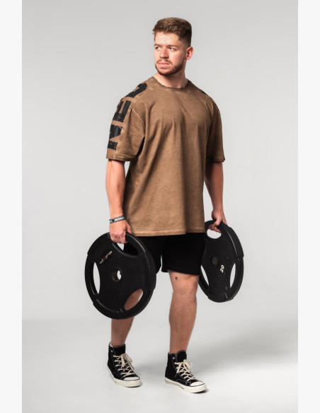 NEBBIA Washed-off oversized tričko LIFTING CLUB hnedé