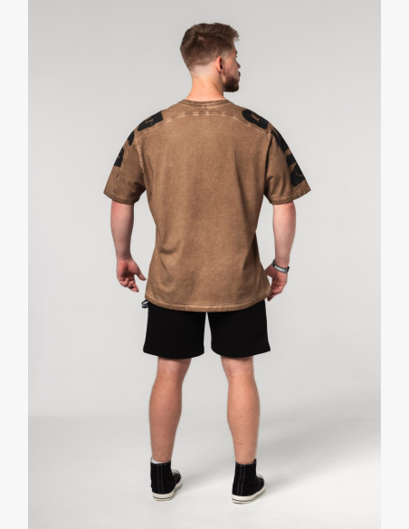 NEBBIA Washed-off oversized tričko LIFTING CLUB hnedé