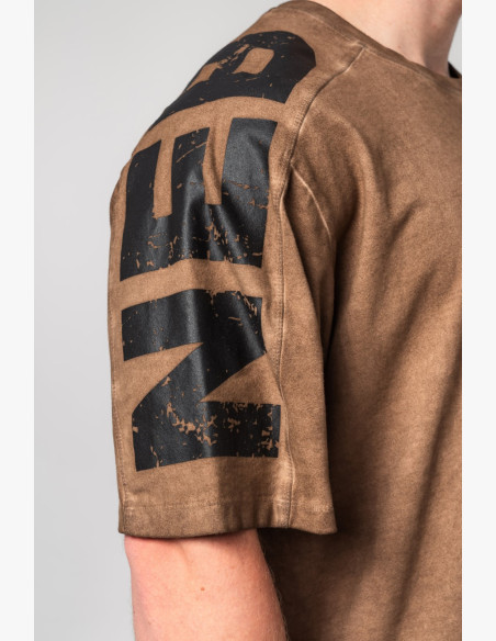 NEBBIA Washed-off oversized tričko LIFTING CLUB hnedé