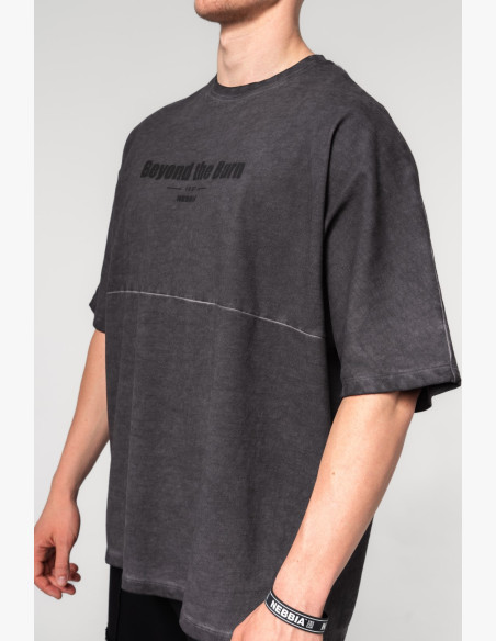 NEBBIA Washed-off oversized tričko NO SHORTCUTS čierne