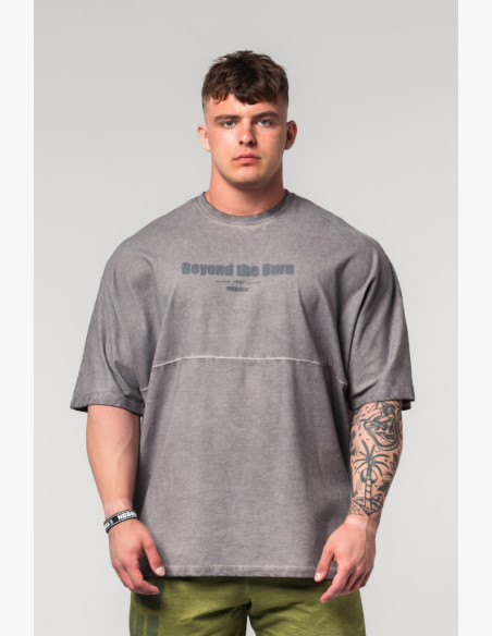 NEBBIA Washed-off oversized tričko NO SHORTCUTS šedé