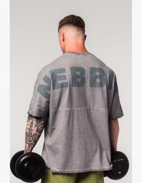 NEBBIA Washed-off oversized tričko NO SHORTCUTS šedé