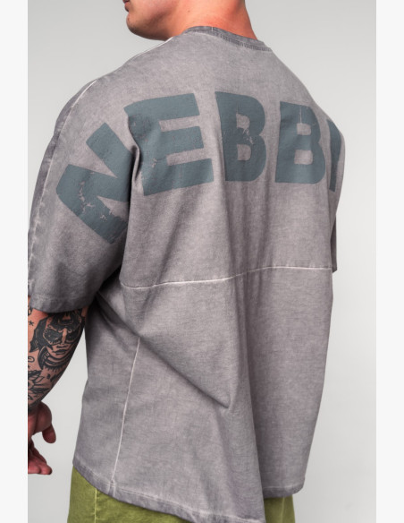 NEBBIA Washed-off oversized tričko NO SHORTCUTS šedé