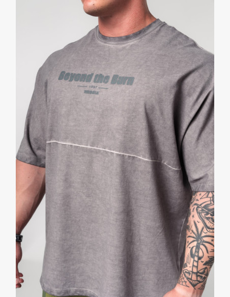 NEBBIA Washed-off oversized tričko NO SHORTCUTS šedé