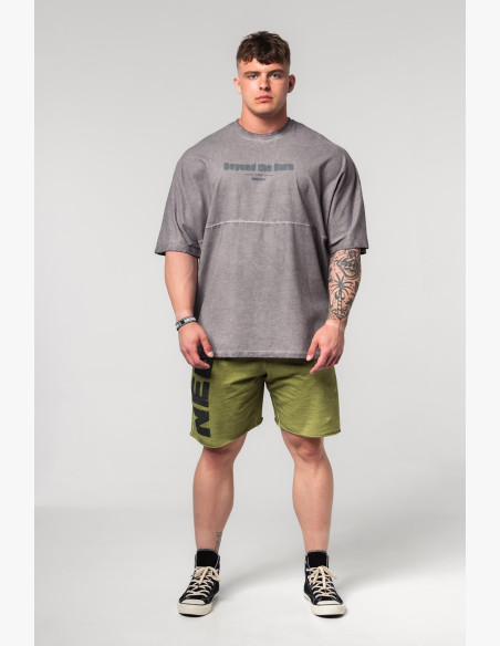 NEBBIA Washed-off oversized tričko NO SHORTCUTS šedé