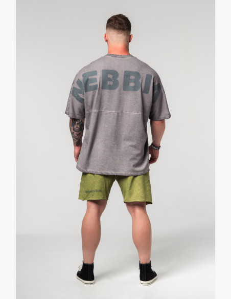 NEBBIA Washed-off oversized tričko NO SHORTCUTS šedé