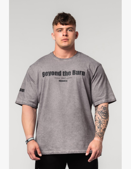 NEBBIA Washed-off bavlnené heavyweight tričko GRIND šedé