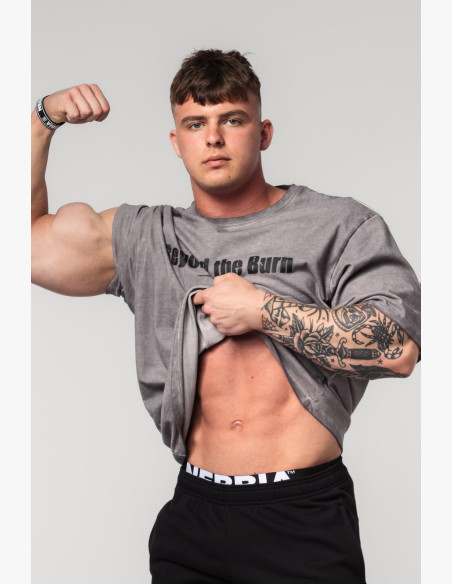 NEBBIA Washed-off bavlnené heavyweight tričko GRIND šedé