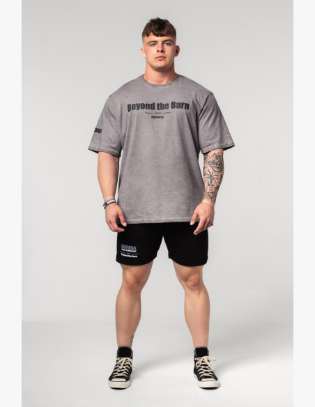 NEBBIA Washed-off bavlnené heavyweight tričko GRIND šedé