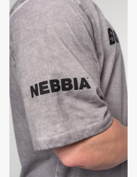 NEBBIA Washed-off bavlnené heavyweight tričko GRIND šedé
