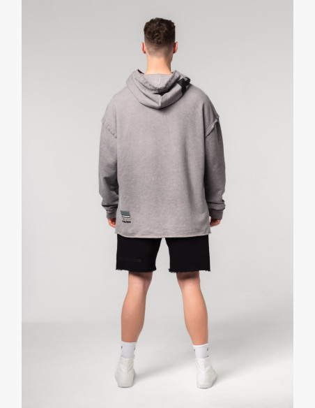 Washed-off oversized mikina s kapucňou NO BS šedá