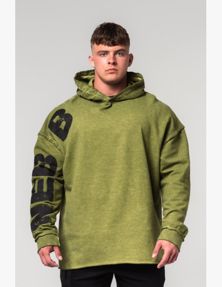 NEBBIA Washed-off oversized mikina s kapucňou NO BS zelená