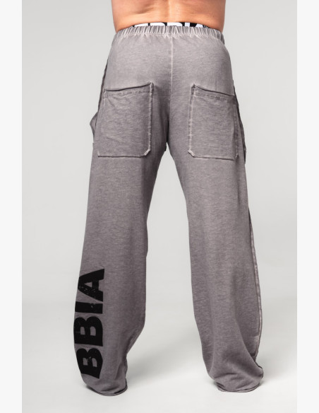 NEBBIA Washed-off tepláky s vreckami NO SHORTCUTS šedé