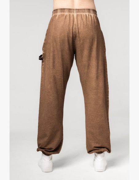 NEBBIA Washed-off voľné baggy tepláky s vreckami GYM BRO hnedé