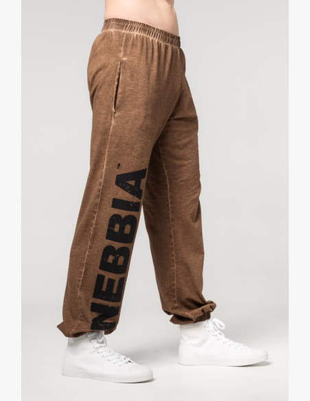 NEBBIA Washed-off voľné baggy tepláky s vreckami GYM BRO hnedé
