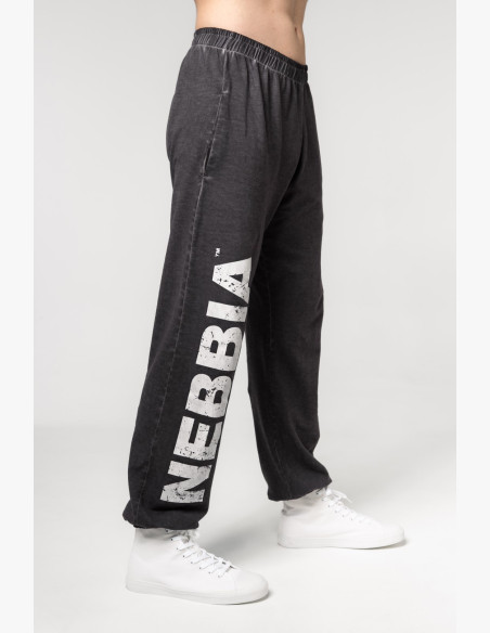 NEBBIA Washed-off voľné baggy tepláky s vreckami GYM BRO čierne