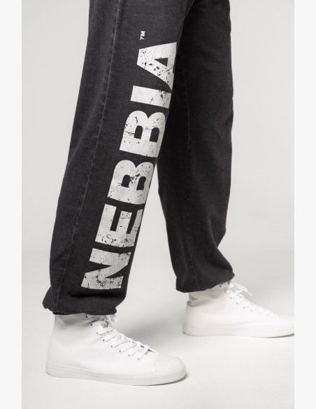 NEBBIA Washed-off voľné baggy tepláky s vreckami GYM BRO čierne