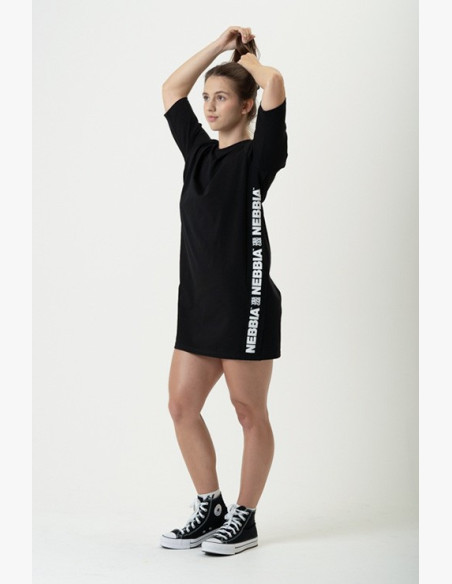 NEBBIA Tričkové oversized šaty NEBBIA CLUB čierne
