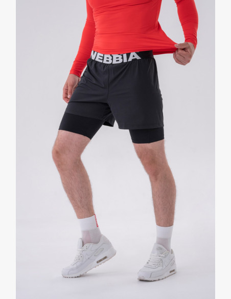 NEBBIA Dvojvrstvové šortky s vreckami na mobil čierne