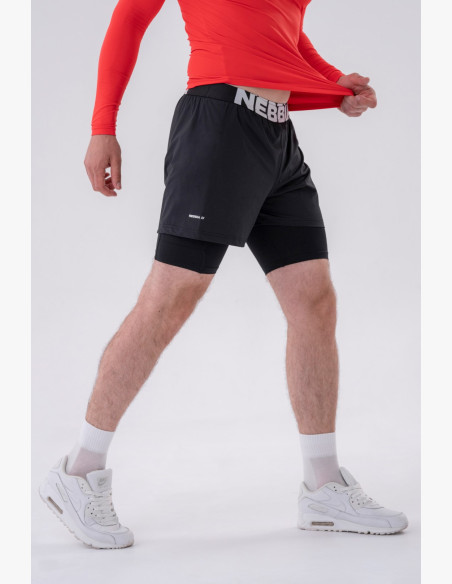 NEBBIA Dvojvrstvové šortky s vreckami na mobil čierne