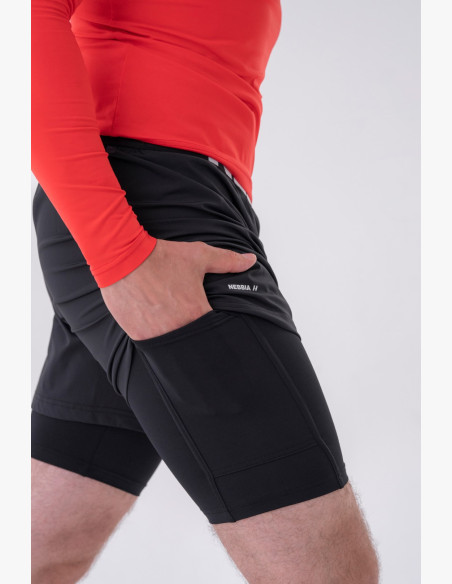 NEBBIA Dvojvrstvové šortky s vreckami na mobil čierne