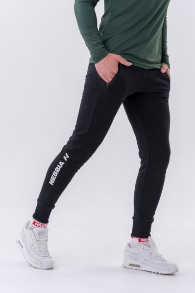 NEBBIA Slim tepláky s vreckami na zips "Re-gain" čierne