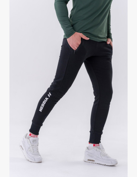 NEBBIA Slim tepláky s vreckami na zips "Re-gain" čierne