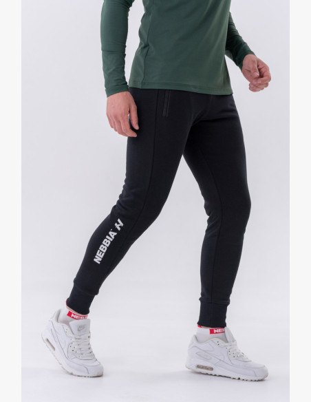 NEBBIA Slim tepláky s vreckami na zips "Re-gain" čierne
