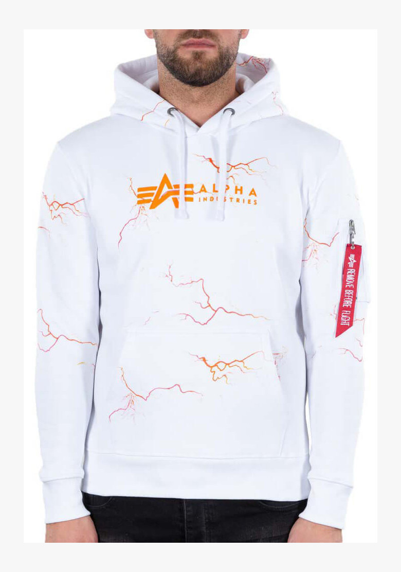 Mikina Alpha Industries Lightning AOP Hoody white orange